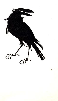 a black bird sitting on top of a white sheet with words written in the middle