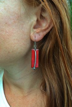 Red Earrings / Red Jewelry / Red and Silver Earrings / Red Rectangular Sterling Silver Jewelry, Rectangular Red Sterling Silver Jewelry, Handmade Square Red Jewelry, Unique Red Rectangular Jewelry, Red Earrings Dangle, Leather Jewelry Diy, Rectangle Earrings, Silver Earrings Handmade, Red Jewelry