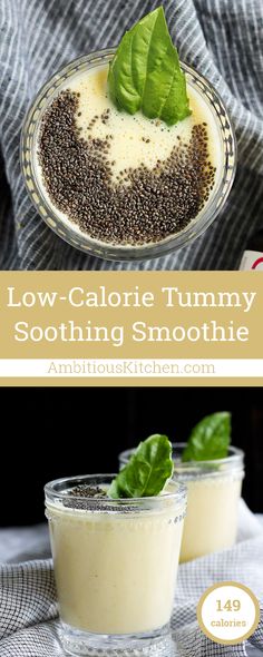 low - calorie tummy soothing smoothie with spinach leaves and chia seeds