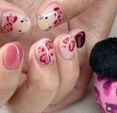 Cat Nail Ideas, Nail Strawberry, Cute Cat Nails, Cat Nails Design, Pink Leopard Nails, Cat Nail Designs, Nail Pink, Nail Cute, Kitty Nails