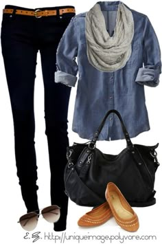 Fall casual Spring Weekend Outfit, Casual Weekend Outfit, Weekend Outfit, Chambray Shirt, 가을 패션, Flared Jeans