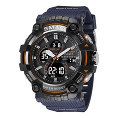 SMAEL 8079 Waterproof Military Watch - Quartz Dual Time Display Product Description: The SMAEL 8079 Military Sports Watch is engineered for those who live an active and adventurous lifestyle. Combining a rugged military design with functional versatility, this watch features a quartz movement with dual time display, perfect for daily use, workouts, and outdoor activities. Specifications Brand: SMAEL Model: 8079 Movement Type: Quartz + digital display Weight: 80g Case Diameter: 53mm Case Thickness: 20mm Waterproof Grade: 50 meters (5 ATM) Band Width: 22mm Key Features 1. Dual Time Display The analog and digital dual time display allows you to conveniently track multiple time zones at once, making this watch perfect for travelers or those with busy schedules. The luminous LED backlight ensur Waterproof Sports Watch, Mens Sport Watches, Green Mirrors, Military Army, Sports Watch, Sport Watches, Barbados, Haiti, Alarm Clock