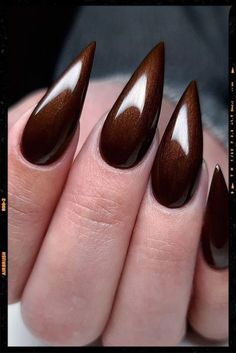 Stiletto Brown Nails, Stiletto Nail Shape, Brown Nail Designs, Nail Designs For Fall, Short Coffin Nails Designs, Brown Nail, Brown Nails Design, Sharp Nails, Pointed Nails