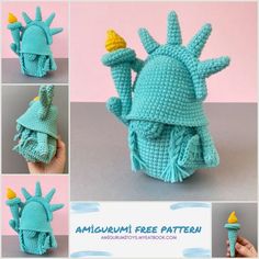 there is a crocheted statue of liberty with an ice cream cone on it