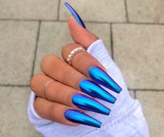 Blue Coffin Nails, Nagel Tips, Blue Nail, Nail Swag, Acrylic Nails Coffin, Nail Shapes, Chrome Nails