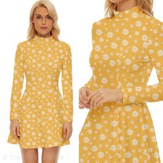 60s Dress Style, Mod Dress, Yellow Mod Dress, Turtle neck dress, GOGO Dress, 60s style dress, 60s mini dress, Floral Dress, Retro Dress Yellow 60s Mod Dress, Groovy Dress Outfit, 60’s Dress, 60 Fashion 60s Style, Dress 60s Style, 1960s Aesthetic, 60s Mod Dress, 1960s Mini Dress, Vintage Style Blouses