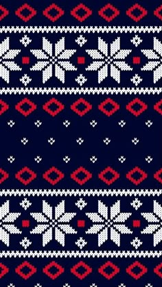 two knitted patterns with hearts and snowflakes on them in red, white and blue