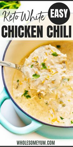 Keto White Chicken Chili Recipe Low Carb Chicken Chili, Keto White Chicken Chili, White Chicken Chili Recipe, White Chili Chicken Recipe, Boiled Egg Diet Plan, Chicken Chili Recipe