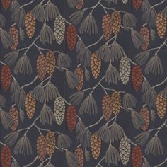 an image of a wallpaper with pine cones and leaves on it's branches