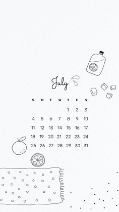 a calendar with an image of fruit and ice cubes on the cover, as well as text that reads july