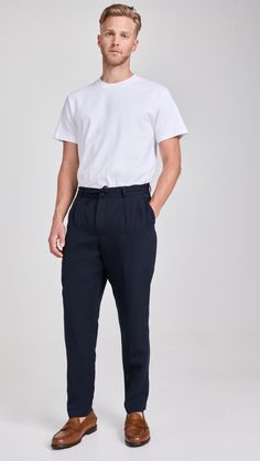 Tailored Linen Long Pants, Classic Linen Chinos With Pockets, Summer Linen Tapered Pants, Business Casual Linen Trousers, Linen Chinos For Workwear, Relaxed Fit Linen Chinos For Work, Relaxed Fit Linen Pants With Belt Loops, Modern Linen Bottoms For Workwear, Casual Linen Bottoms For Work