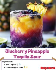 the blueberry pineapple tequila sour recipe is ready to be eaten