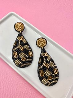 Adorable beaded leopard print earrings. Earrings are nickel-free, surgical steel with felt-back making them very lightweight and great for all-day wear! Idea Gift, Teacher Gift, Cheetah Print, Mother's Day Gift, Gift For Mom, Teacher Gifts, Sunglasses Case, Jewelry Earrings Dangle, Mother's Day Gifts