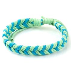 two blue and green braided bracelets