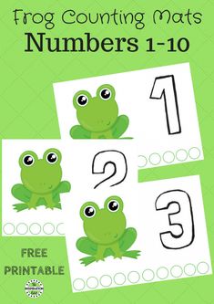 frog counting mats for numbers 1 - 10 with the number one and two on it