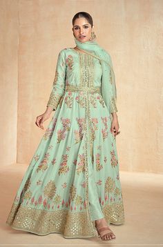 Hindi Fashion, Gowns Designs, Indian Dresses Anarkali, Long Choli Lehenga, Farida Gupta, Floor Length Anarkali, Celana Fashion, Sewing Hats