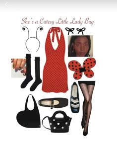 there is a woman's red dress and accessories in this photo, including shoes