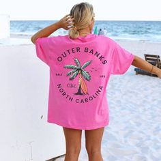 Trendy Outer Banks, North Carolina beachy surf tshirt with an aesthetic print on the back. A smaller print is on the front left chest. To wear this oversized, size up 1-2 sizes. *Unisex sizing. Please see size chart in photos* No side seams mean there are no itchy interruptions under the arms. The shoulders have tape for improved durability. .: 100% cotton (fiber content may vary for different colors) .: Medium fabric (5.3 oz/yd² (180 g/m .: Classic fit .: Tear-away label .: Runs true to size Outer Banks Tshirt, Preppy Shirt, Preppy Summer Outfits, Preppy Clothes, Surf Shirt, Rock N’roll, Cute Graphic Tees, Aesthetic T Shirts, Vsco Girl