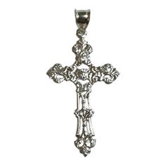 Add some divine flair to your fashion with our Sterling Silver Embellished Filigree Ornate Design Cross Pendant. Crafted from high-quality sterling silver, this pendant is adorned with intricate filigree detailing, making it a statement piece for any outfit. Perfect for those seeking a touch of elegance and spirituality in their style. - Crafted of solid sterling silver .925 - Weighs 5.30 grams - Measures 2.48" (63mm) top to bottom (including bail) x 1.20" (31mm) left to right - Bail fits up to 7mm chain or necklace with lobster clasp - Marked 925 Ornate Design, Fine Jewellery Necklace, Cross Pendant, Silver 925, Jewelry Necklace Pendant, Jewelry Watches, Spirituality, Fine Jewelry, Jewelry Necklaces