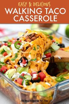 an easy and delicious walking taco casserole recipe that is ready to be eaten