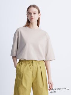 AIRism Cotton Oversized Crew Neck Half-Sleeve T-Shirt | UNIQLO US Christophe Lemaire, Styling Ideas, Oversized T Shirt, Sleek Look, Half Sleeve, Oversized Tshirt, Uniqlo, Half Sleeves, Neck T Shirt