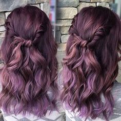 Long Hair Bun Styles, Pregnancy Hair, Hair Bun Styles, Concert Hair, Witchy Wardrobe, Plum Hair, Dark Brunette Hair, Lilac Hair, Bun Styles