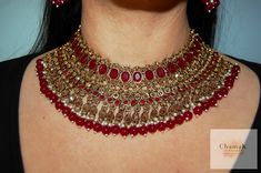 SHINE AGAIN WITH CHAMAK JEWELLERY® An Exclusive Bridal Indian Jewellery - Red/Maroon Necklace, Maang Tikka and Jhumka Earrings Set, 'MAUSAM' Collection, designed by Chamak Jewellery This beautiful bridal set comes in a beautiful Maroon shade - perfect for any Indian or Pakistani weddings, parties, and birthdays, day or night - Included in the box - a necklace, pair of Earrings and a Maang Tikka - Designed by Chamak Jewellery and produced in Mumbai Maang Tikka Design, Maroon Necklace, Tikka Designs, Bridal Indian, Maang Tikka, Necklace Extender, Beautiful Lashes, Red Necklace, Jhumka Earrings