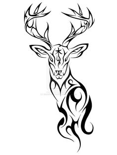 a black and white deer tattoo design