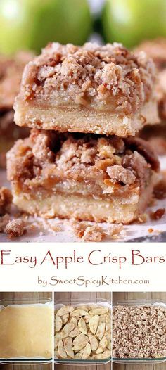 apple crisp bars stacked on top of each other with the words easy apple crisp bars above them