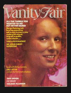 the front cover of vanity fair magazine with a smiling woman's face on it