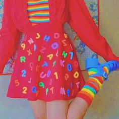 Vintage Kidcore Aesthetic, Acid Pixie Aesthetic Outfits, Clowncore Aesthetic Outfits, Rainbowcore Outfit, Kidcore Dress, Kidcore Girl, Rainbowcore Aesthetic, Decora Fashion Outfits