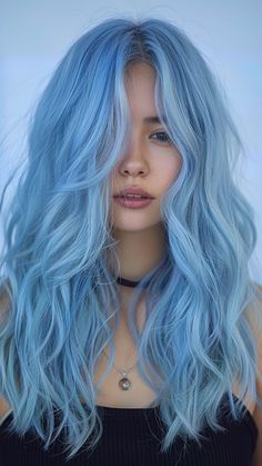 26 Blue Hair Ideas for Trendsetting Tresses Blue Hair Ombre Blonde, Powder Blue Hair Color, Pastel Blue Money Piece Hair, Hair Dye Ideas Blonde Color Trends, White To Blue Hair, Fantezi Hair Color, Summer Dyed Hair, Ice Blue Hair Color, Hair Cool Tones