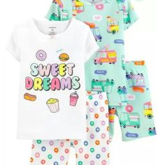 New Arrive Carter's 4 Pieces Sweet Dreams Snug Fit Cotton Pjs Size 24 Months Cool And Confortable Suits Ideal For Summer Item It's Been Storage In A Clean Environment. Feel Free To Contact Me For Any Additional Information. Thank You For Looking And God Bless You!!! Fun White Pajama Party Sets, Fun White Sets For Pajama Party, White Fun Sets With Cartoon Print, White Fun Cartoon Print Sets, Girls Pjs, Shorts Pajama Set, Cotton Pjs, Kids Nightwear