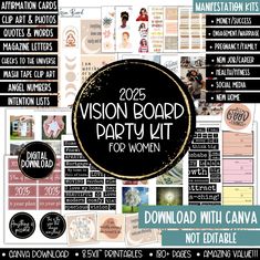 the vision board party kit for women includes stickers, decals, and more