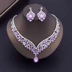 Luxury Purple Crystal Bridal Jewelry Sets for Women Crown Earring Neck – TulleLux Bridal Crowns & Accessories