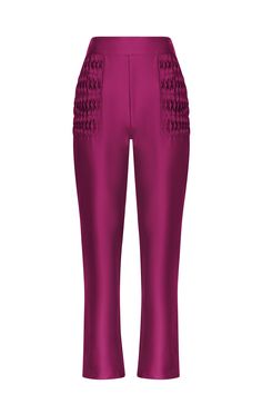 Introducing our versatile Straight Pants, available in classic Black and vibrant Magenta. Crafted from luxurious polyester satin, these pants feature a wide waistband and stylish front patch pockets with intricate detailing. Elevate your fashion game effortlessly with this chic addition to your wardrobe. Size & Fit Fits true to size, take your normal size Designed to be worn loosely fitted Model is 5’10’’ (1.75 mt) and is wearing a size S Detalis & Care 100% polyester satinStraight pantsWide wai Luxury Classic Pants With 4-way Stretch, Luxury Fitted Dress Pants With Pressed Crease, Luxury Sleek Pants With Elastic Waistband, Luxury Straight Pants With Elastic Waistband, Luxury 4-way Stretch Pants With Straight Hem, Luxury Pressed Crease Ankle-length Pants, Satin Pants, Polyester Satin, Wide Waistband