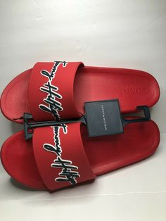 Men's Tommy Hilfiger Slide Sandals  Brand New Without Box Round toe Pull on, slip on closure A white tone signature logo on the upper Synthetic Spot Clean Imported Loc: WB1 Tommy Hilfiger Slides, Birkenstock Boston Clog, Sandals Brands, Signature Logo, Slide Sandals, Clogs, Tommy Hilfiger, Slip On, Brand New