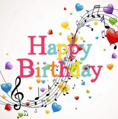 happy birthday card with musical notes and hearts stock photo - image 459782