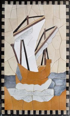 Sailing Boat Petals - Stone Mosaic Art | Mozaico Mosaic Fishing Boats, Stone Mosaic Art, Mosaic Portrait, Boat Sailing, Tiles Mosaic, Mosaic Art Projects, Mosaic Pieces, Custom Mosaic, Mosaic Decor