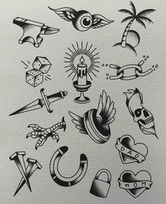 Small Traditional Tattoo, Traditional Tattoo Stencils, Traditional Tattoo Drawings, Tato Flash, Tato Tradisional, Vintage Style Tattoos, Traditional Tattoo Flash Art, Traditional Tattoo Old School