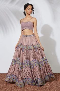 Shop for Mehak Murpana Pink Crepe Embroidered Blouse And Lehenga Set for Women Online at Aza Fashions Matching Lehenga, Nude Prom Dresses, Ruffle Dupatta, Lehenga Crop Top, Lehenga Wedding, Beads Embroidery, Crop Top Set, Pink Lehenga, Fancy Dresses Long