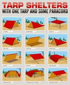 the instructions for how to make a tarp shelter with one tarp and some paracord