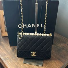 Chanel Rare Pearls Quilted Lamskin Leather Crossbody Small Great Condition And Clean Chanel Classic Flap Lambskin, Chanel Lambskin Bag, Black Chanel Crossbody Bag, Rare Chanel Bag, Rare Pearls, Chanel Vintage Classic Double Flap Bag Quilted Lambskin Medium, Chanel Bags, Lambskin Leather, Leather Crossbody