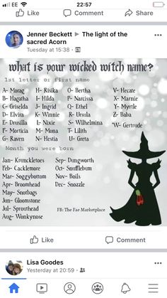 an image of a woman's profile on her facebook page with the words what is your witch north name?