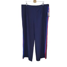 Nwt La Ligne For Target Pull On Side Stripe Wide Leg Trouser Pant. Size 2x. Pull On Style. Elasticized Back Waistband. Pockets. Wide Leg. Side Ankle Slit. Back Welt Pocket. 80% Polyester (20% Recycled Polyester) 14% Rayon 6% Spandex. Machine Wash Cold Gentle Cycle. Approx. Measurements: 22" Waist Flat. 15.5" Rise. 33" Inseam. 15" Leg Opening. Part Of Tag Has Been Cut Off. Floral Wide Leg Trousers, Striped Wide Leg Trousers, Snap Pants, Striped Wide Leg Pants, Nike Fleece, Rayon Pants, Wide Leg Pant, Distressed Black Jeans, Navy Pants