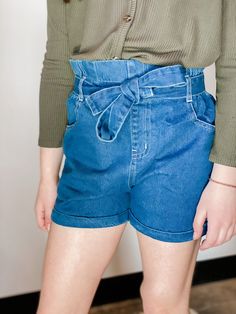 Bailey's Blossoms Blue Jean Tie-Waist Shorts Adorable Retro High-Waist 75% Cotton, 25% Polyester Tie Waist Shorts, Sunglasses Sale, Blue Jean, Sales Gifts, Blue Jeans, Baby Toddler, Denim Shorts, High Waist, High Waisted