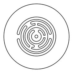 a black and white image of a maze in the middle of a circle with an arrow