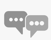 two speech bubbles with white dots in them on a light gray background, one is black and the other is grey