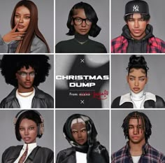 six different images of people wearing headphones and hoods, all with the words christmas dump written on them