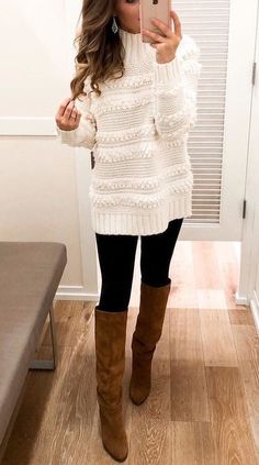 Cute Sweaters For Fall, Winter Party Outfit, Sweater Outfits Fall, Pinterest Outfits, Cute Fall Outfits, White Sweater, Fall Fashion Outfits, Winter Fashion Outfits, Outfit Casual